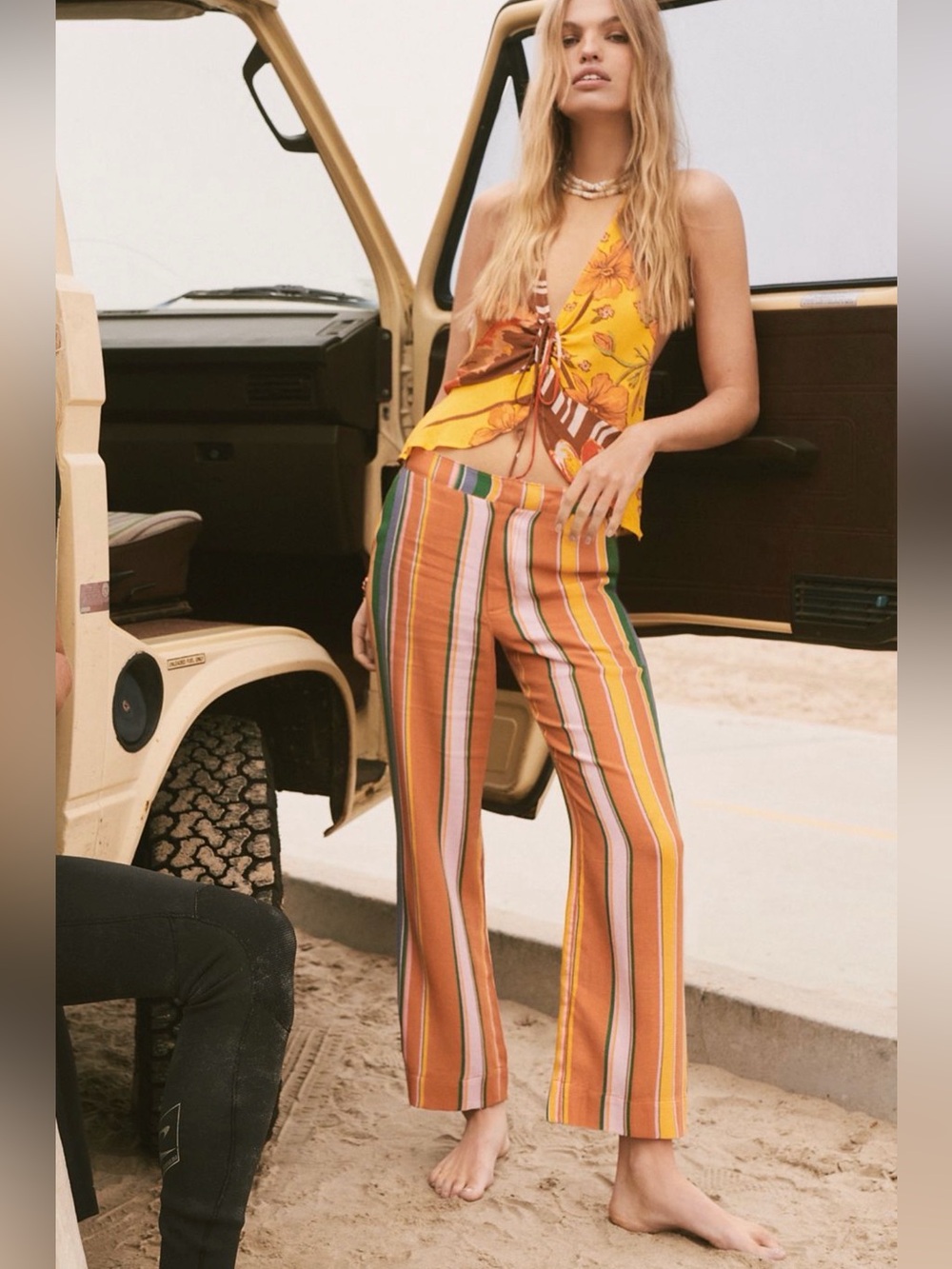 FREE PEOPLE La‎ Paz Orange Striped Crop Pants Trousers 10
